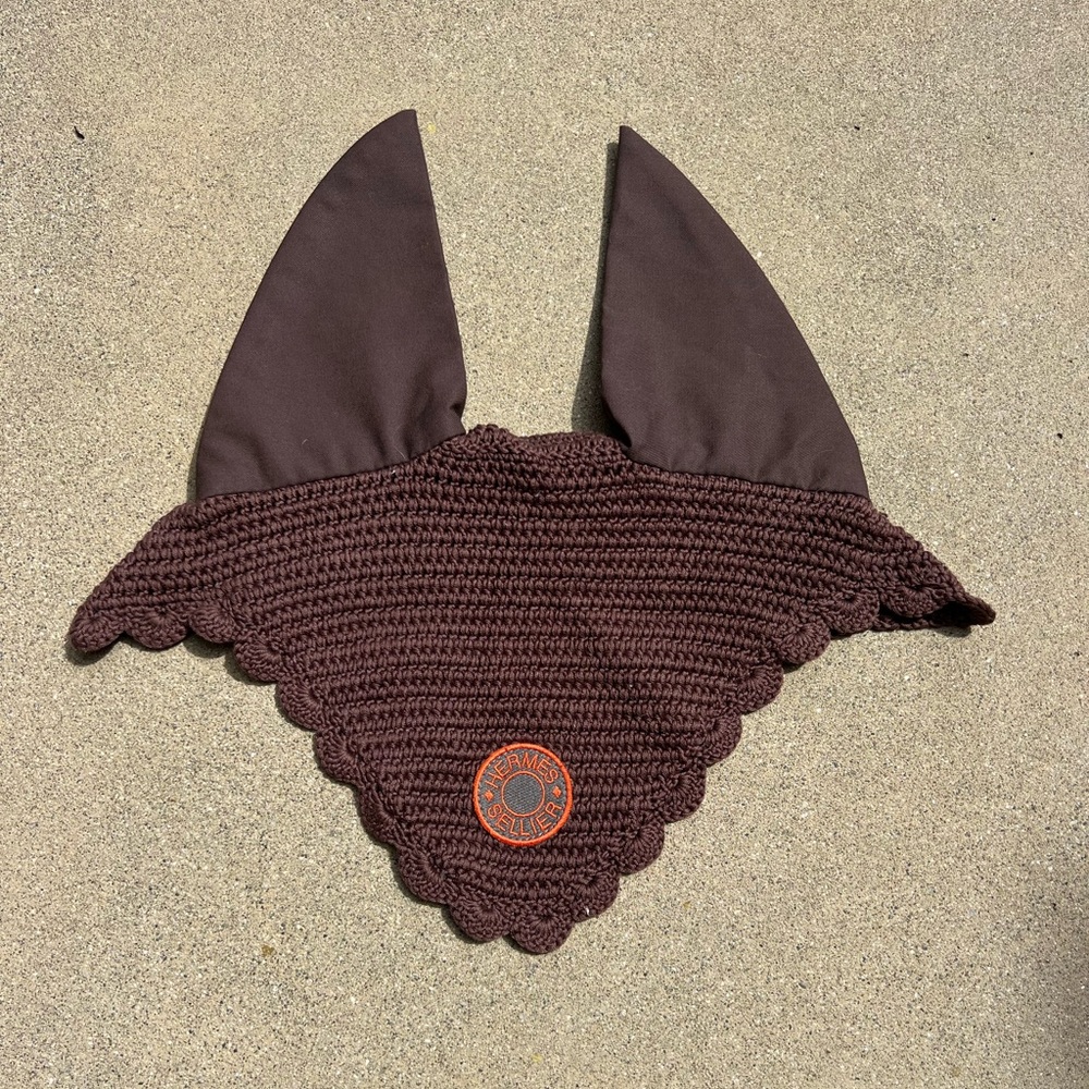 NWOT Hermes Sellier Ear Bonnet Equestrian Show Jumper Horse Fly Cap in Brown